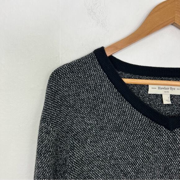 Hawker Rye V Neck Black White Cotton Cashmere Sweater Size Large - Picture 3 of 11